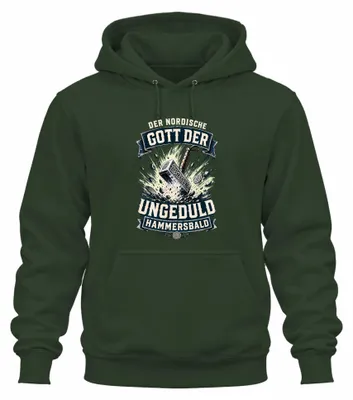 Productafbeelding van Gott der Ungeduld Hammersbald Viking Thor Mjölnir Hoodie, donkergroen, maat XXL
