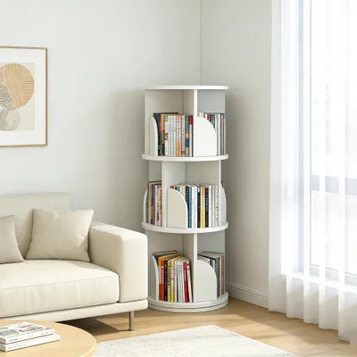 Produktbild von 3 Ebenen Drehbares Kinderbücherregal,Eck-Bücherregal,Multifunktionale Standregal für Schlafzimmer,Wohnzimmer,Büro 40x40x97cm Weiß