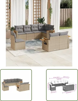Produktbild von The Living Store 8-tlg. Garten-Sofagarnitur mit Kissen Beige Poly Rattan