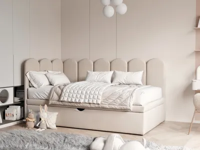 Produktbild von 4ALLHOME Boxspringbett Nami, 80/90/100/120x200 cm, Kinderbett, Jugendbett, Bett mit Bettkasten und Lattenrost, 120x200cm, Seite: Links, Beige