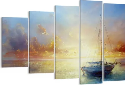 Produktbild von Bild auf Leinwand - Leinwandbild - 5 Teile - Segelboot Westen die Sonne - 150x100cm - Wand Bild - Wanddeko - Wandbilder - Leinwanddruck - Bilder - Wanddekoration - Leinwand bilder - EG150x100-4145