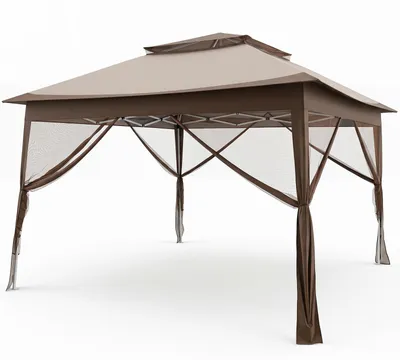 Image de Pavillon COSTWAY 3,3 x 3,3 m, pavillon de jardin à double toit, 4 parois latérales, tente de réception pliable à hauteur réglable, sac de transport à roulettes inclus