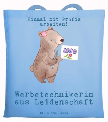 Produktbild von Mr. & Mrs. Panda Beutel Werbetechnikerin Leidenschaft - Sky Blue - Geschenk, Tote Bag, Laptoptasche, totebag, Tasche, canvas