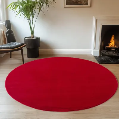 Zdjęcie produktu dla Ayyildiz | Okrągły Dywan Pluszowy Joy - 160 cm x 160 cm - Czerwony - Miękki i Antypoślizgowy