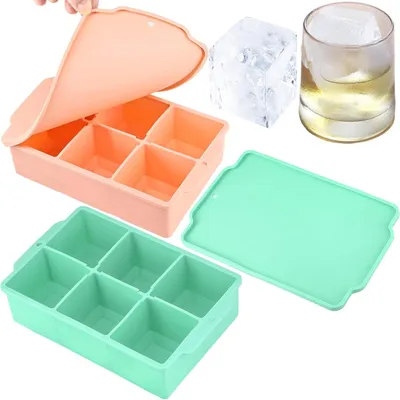 Produktbild von Eiswürfelform - große Eiswürfelform - 2 Stück - 12 Fächer - Silikon-Eiswürfelschale mit Deckel - große quadratische Eiswürfel von 5 cm für Cocktails, Whisky und Wein