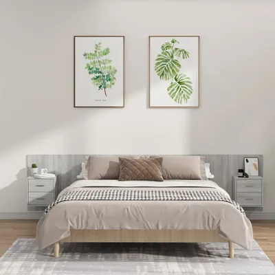 Image de vidaXL Tête de lit avec tables de chevet Gris Sonoma Bois composite - Tête de lit Avec Rangement - Têtes de lit Avec Rangement - Tête de lit