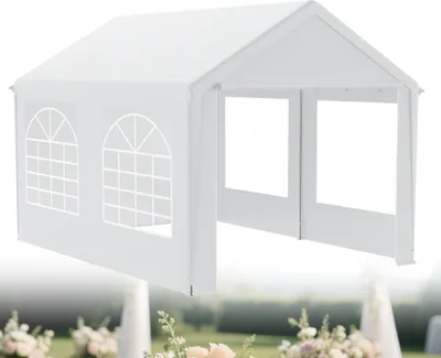 Image de Tente de réception LZQ 3x4 m étanche avec protection UV 50+, pavillon avec parties latérales amovibles, bâche PE, stable & résistante aux intempéries - Blanc - 12m²