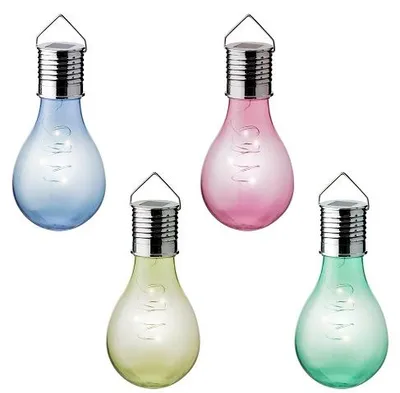 Produktbild von Solar Birne plastik 4 Farben Ø8cm H.14cm warm/weiß 4 Stück