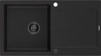 Produktbild von Mexen Leo Granitspüle mit einem Becken und einer Abtropffläche 900 x 500 mm, Schwarz, Siphon Schwarz - 6501901010-77-B