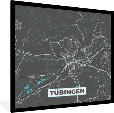 Produktbild von MuchoWow® Gerahmtes Poster Blau - Deutschland - Karte - Stadtplan - Tübingen 40x40 cm - Poster mit Schwarzem Bilderrahmen Wandposter Rahmen Foto Bilder - Mit Rahmen - Wanddekoration Schlafzimmer