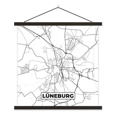 Produktbild von MuchoWow® Textilposter Lüneburg - Karte - Stadtplan 60x60 cm mit schwarzem Rahmen - Posteraufhänger