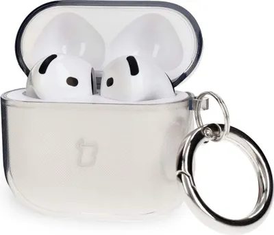 Produktbild von Elastische Hülle mit Karabiner für AirPods 4, Bizon Case Headphone Clear, Transparent-Schwarz