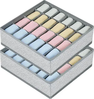 Produktbild von PolkaHome® 2er Set Aufbewahrungsboxen für Socken, faltbar, Vlies, mit Fächern, Platzsparend, Organizer für Unterwäsche, BHs, Socken,