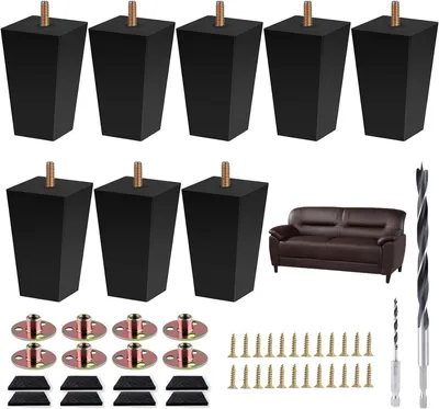 Produktbild von Quadratische Sofa-Beine aus Holz, 10,2 cm, 8 Stück, Schwarz