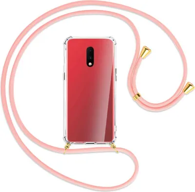 Produktbild von Handykette Backcover-Schutzhülle mit Band (Metall goldfarben) für OnePlus 7 - rosa