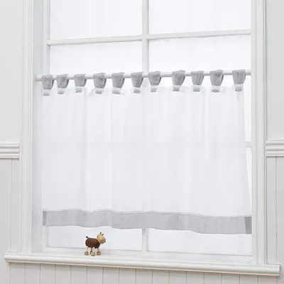 Image de Unyqoos® Bistrogardine – Voilage transparente avec passants, 100% polyester, 60 x 120 cm, bordure grise, idéale pour la cuisine et le salon