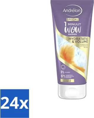 Produktbild von Andrélon - WOW - 1-Minuten-Maske - Feuchtigkeit & Volumen - 180 ml - Vorteilspack - 24 Stücke