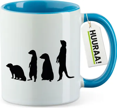 Produktbild von Huuraa Kaffeetasse Erdmännchen Silhouette 330ml Blau Keramik Kaffeebecher Geschenkidee