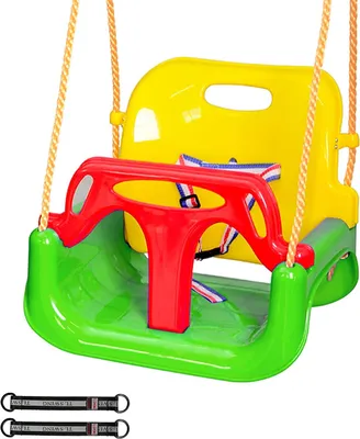 Produktbild von COIL Babyschaukel, Kinderschaukel, 3in1 Babysitz verstellbar und mit wachsend Schaukelsitz Gartenschaukel mit Rückenlehne und Anschnallgurt, Grün
