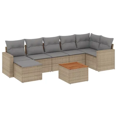 Produktbild von vidaXL 8-tlg. Garten-Sofagarnitur mit Kissen Beige Poly Rattan
