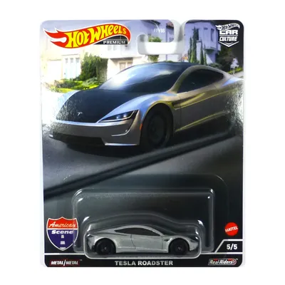 Image de Hot Wheels FPY86-HCK02 Tesla Roadster argent/noir - American Roads 5/5 Échelle environ 1:64 Voiture miniature