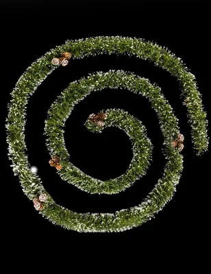 Obrázok produktu pre Zelená vianočná girlanda Šišky biele Floquiert D 7,5 × 270 cm