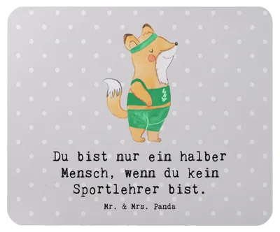Produktbild von Mr. & Mrs. Panda Mauspad Sportlehrer Herz - Grau Pastell - Geschenk, pc, gummi, mausteppich, Mousepad, Mouse Pad