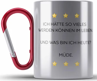 Produktbild von Trendation - Lustige Edelstahl Tasse Karabiner mit Spruch für Frauen Männer Arbeit Büro Lustig Edelstahl Tasse Karabinern Becher mit Sprüchen Kollegin Geschenk Sarkasmus Müde Montag (Rot)