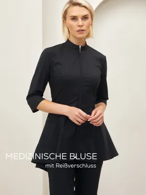 Produktbild von Kittel mit Reißverschluss, Kasack / Laborkittel, Berufsbekleidung für Damen - Größe: 44, Farbe: schwarz