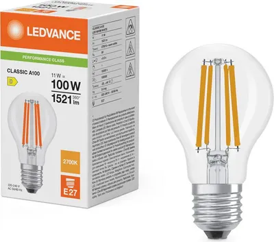 Immagine prodotto di Ledvance LED Filament A60 Lampadina 11W = 100W E27 trasparente 1521lm bianco caldo 2700K