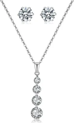 Produktbild von INF Zirkon Halskette mit Herzanhänger & Ohrringen für Damen Silber