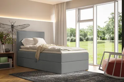 Produktbild von Boxspringbett 100x200cm POSSO von ANTONIO mit Bettkästen und Topperr, Einzelbett mit Bonell Federkernmatratze, Härtegrad H4, Jugendbett, Bezug - Cord