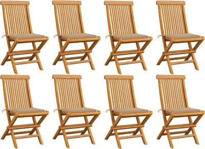 Produktbild von Möbel Gartenstühle mit Beigen Kissen 8 Stk. Massivholz Teak - Stapelsessel 3072920