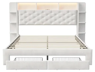 Obrázek produktu pro Manželská postel – postel s úložným prostorem a dřevěným rámem – 160 × 200 cm – k vlastní montáži – bílá
