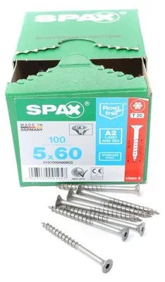 Immagine prodotto di SPAX® 0197000500603 SPAX® Universalschrauben T20 Senkkopf Edelstahl A2 0197000500603 5 mm x 60 mm, 100 St.