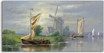 Produktbild von Coloray Acrylbild 140x70  Wandbild Acrylbilder Deko Wasser schiffe Segel Windmühle