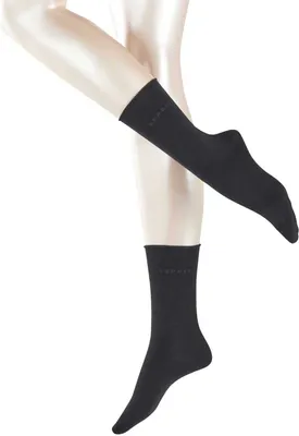 Produktbild von Esprit 2er Pack Damen Socken, feinste Baumwollmischung, Unifarben mit Rollrand / Farbe: Schwarz | Größe: 39-42 (Size: 5.5-8 UK)