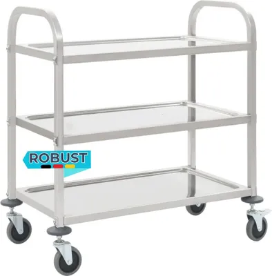 Produktbild von Servierwagen KENNI für Küche 3-Etagen 95x45x83,5 cm Edelstahl | Küchenwagen mit Rollen Etagenwagen Reinigungswagen für Hotel Restaurant
