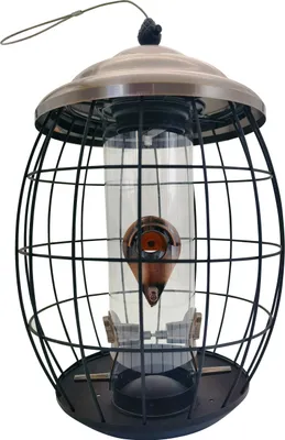 Produktbild von Dehner Natura Premium Wildvogel Futterspender Positano, Futterstation für kleine Wildvögel, Futterstelle wetterfest / hängend, inkl. 4 Sitzstangen, ca. Ø 21.5, Höhe 35.5 cm, Metall, grau