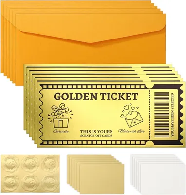 Productafbeelding van 6 Stuks Gouden Ticket Krasloten met Envelop, voor Verjaardag, Valentijnsdag, Vriendin