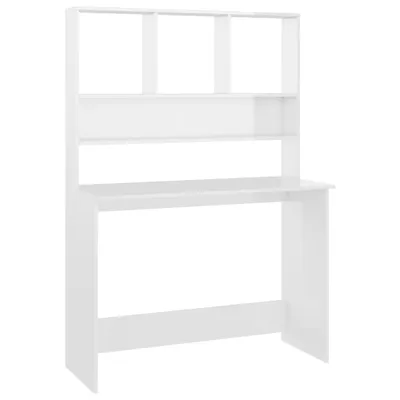 Image de Bureau avec étagères blanc brillant 110x45x157 cm