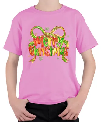 Produktbild von Merry Christmas glitzer schleife schneeflocke festlich Geschenk Kinder T-Shirt, Pink, 116