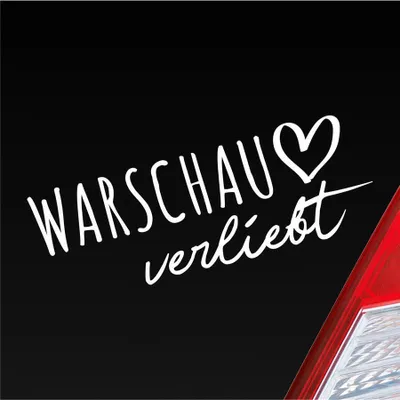 Produktbild von Auto Aufkleber Warschau verliebt Herz Stadt Heimat Liebe Car 19x7 cm Weiss Matt Sticker Heckscheibenaufkleber