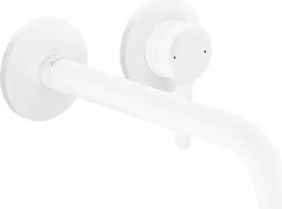 Image de Robinet mitige pour lavabo, encastré, pour montage mural, avec levier et bec de 220 mm, finition blanc mat