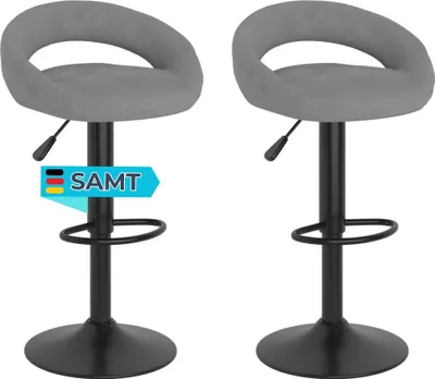 Produktbild von Barhocker KALSII höhenverstellbar 2er Set Hellgrau Samt | Barstühle drehbar Küchenhocker Thekenhocker für Küche Hausbar