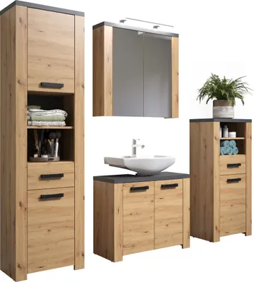 Produktbild von trendteam Bad 4-teilige Kombination Follow, Artisan Eiche Melamin/Matera Melamin, B/H/T ca. 215/196/35 cm