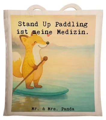 Produktbild von Mr. & Mrs. Panda Tote Bag Fuchs Stand Up Paddling Design - Weiß - Geschenk, SUB, Büchertasche, Schultasche, Paddle, Unitasche, Tasche, Subben, Boarding, Laptoptasche