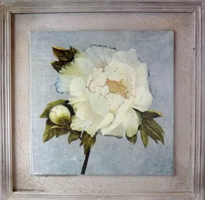 Produktbild von Gemälde „Gealterte weiße Pfingstrose“, 38 x 38 cm - Blumenkollektion