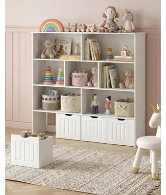 Immagine prodotto di Libreria per bambini con 7 ripiani aperti e 4 cassetti, colore bianco "nuvola", dimensioni 125,5 x 33 x 118 cm