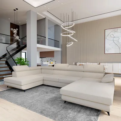 Produktbild von Masseno Ecksofa RUBANO L-S mit Schlaffunktion U-Form, Sofa mit Bettkasten, Wohnzimmersofa, Couch, Soffa, Bettsofa, Couchgarnitur- Creme, QUELLE 02